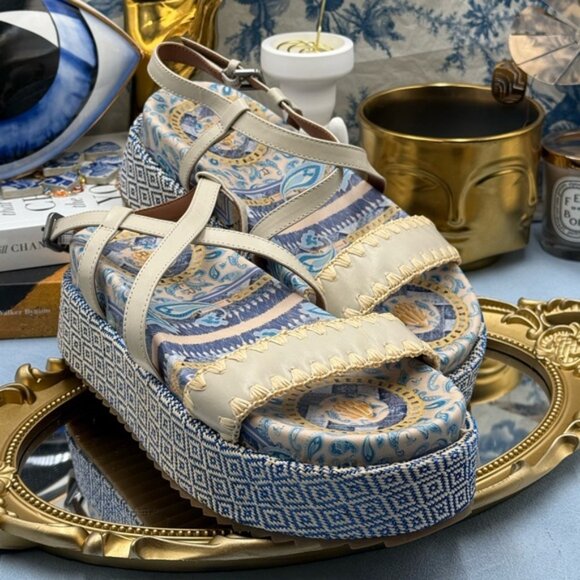 🆕 KURT GEIGER LONDON 🧿 NWOB Chelsea Flatform Sandal, Pale Blue Combo Sz 37 US7 - Picture 6 of 13